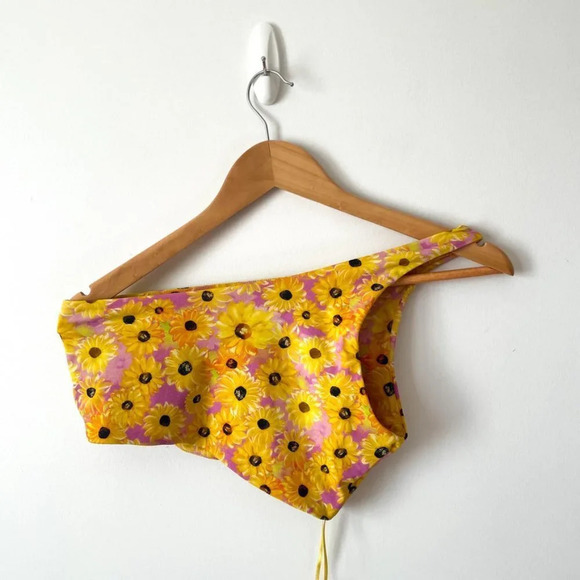 Zara 2 Piece SET One Shoulder Crop Top Biker Shorts Sunflower Yellow Size Medium - Picture 3 of 8
